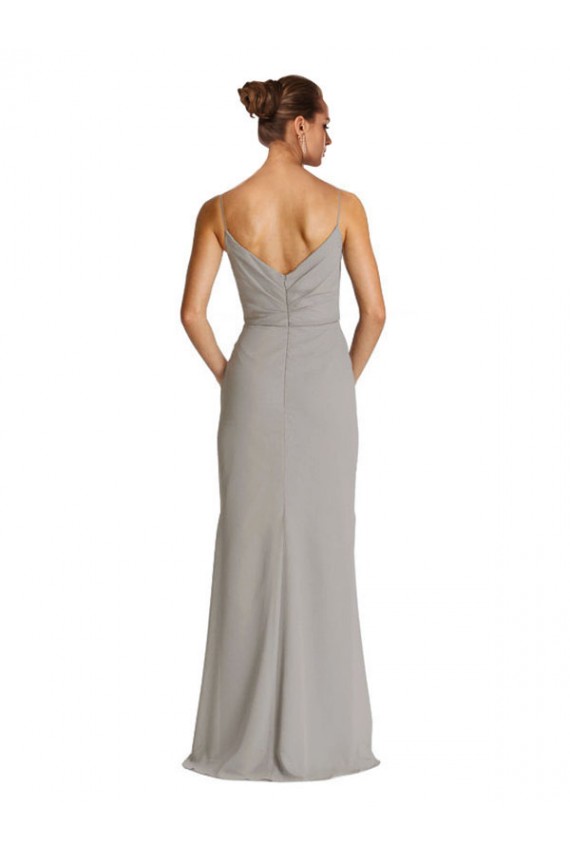 Argent Fourreau Bretelles spaghetti Mousseline Longue Robes demoiselle d'honneur Prix Réduit