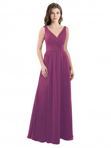 Baie sauvage Trapèze Col V Mousseline Longue Robes demoiselle d'honneur Prix Réduit