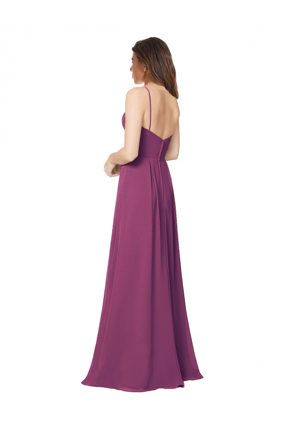 Baie sauvage Trapèze Sans bretelle Mousseline Longue Robes demoiselle d'honneur Prix Réduit