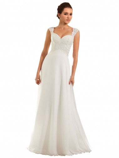 Blanc Fourreau Mousseline Dentelle Robes de mariée Prix Réduit