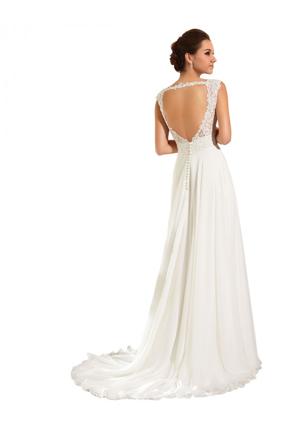 Blanc Fourreau Mousseline Dentelle Robes de mariée Prix Réduit