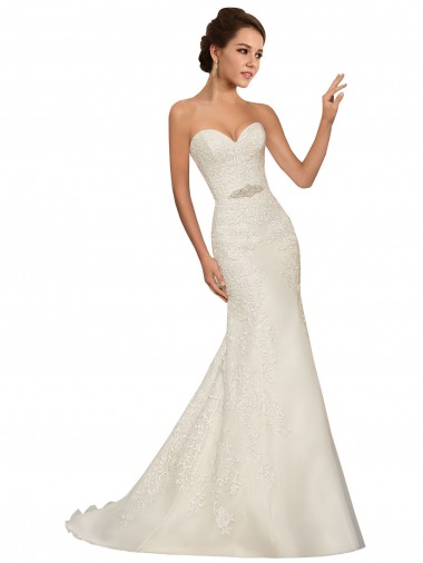 Blanc Fourreau Tulle Dentelle Robes de mariée Prix Réduit