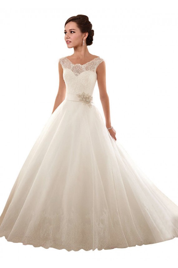 Blanc Princesse Épaule Dénudée Tulle Dentelle Robes de mariée Prix Réduit