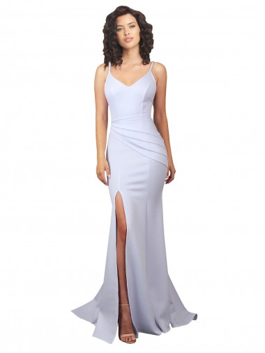 Blanc Sirène Bretelles spaghetti Col Haut Crêpe Stretch Simple Plage Robes de mariée Prix Réduit