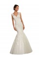 Blanc Sirène Col V Tulle Dentelle Robes de mariée Prix Réduit