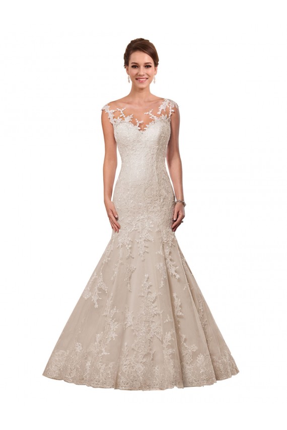 Blanc Sirène Illusion Dentelle Robes de mariée Prix Réduit