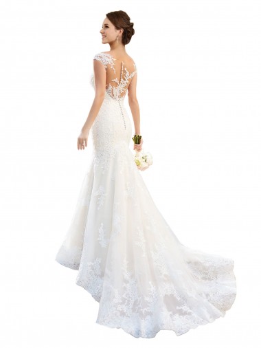Blanc Sirène Illusion Dentelle Robes de mariée Prix Réduit