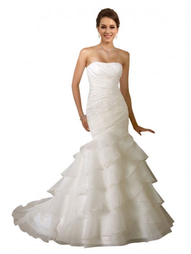 Blanc Sirène Tulle Robes de mariée Prix Réduit