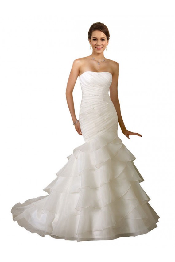 Blanc Sirène Tulle Robes de mariée Prix Réduit