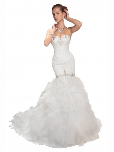 Blanc Sirène Tulle Robes de mariée Prix Réduit