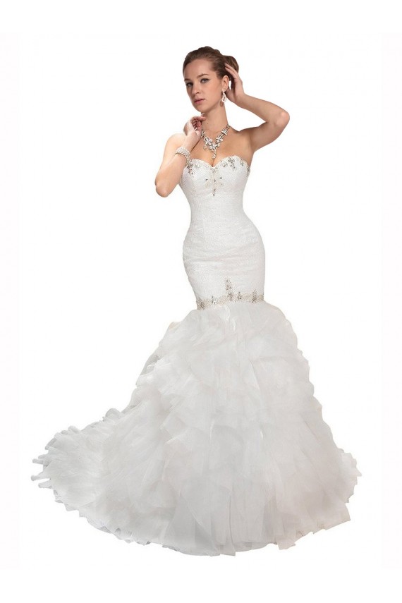 Blanc Sirène Tulle Robes de mariée Prix Réduit
