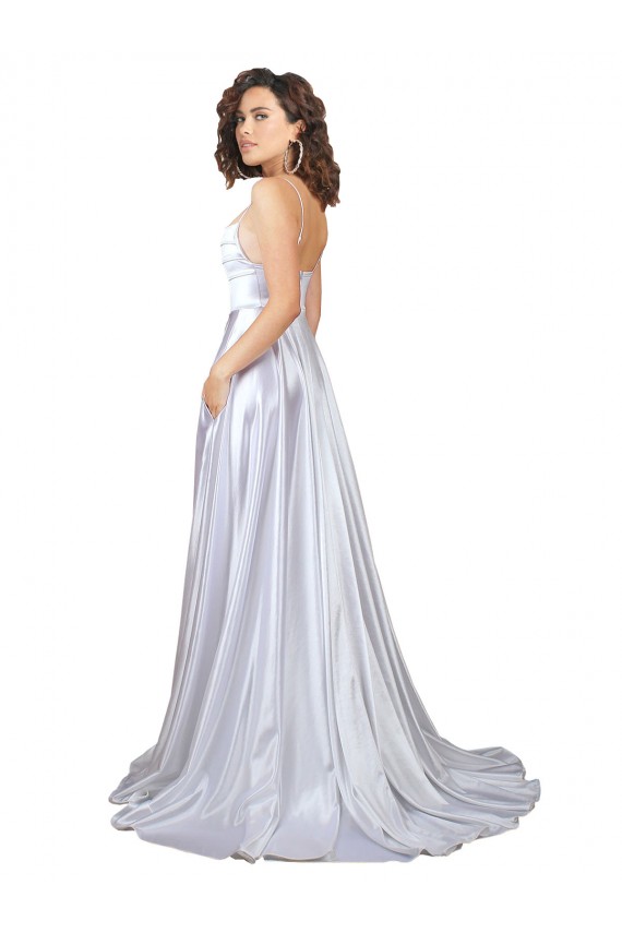 Blanc Trapèze Bretelles spaghetti Satiné Stretch Simple Plage Robes de mariée Prix Réduit