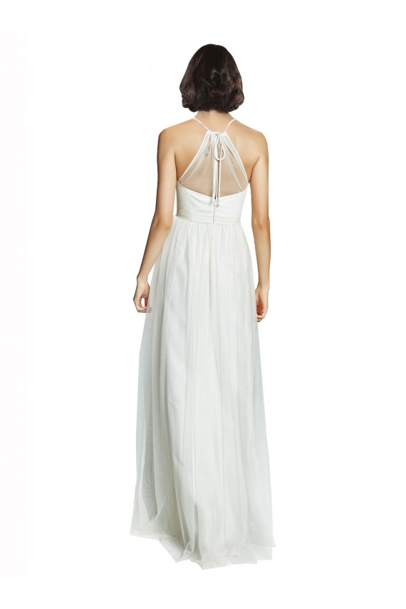Blanc Trapèze Licou Col Haut Tulle Longue Robes demoiselle d'honneur Prix Réduit