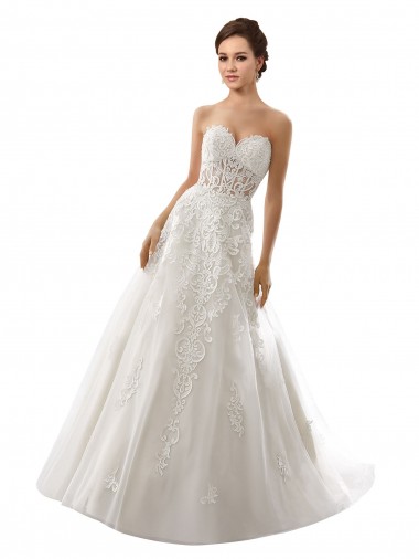 Blanc Trapèze Tulle Dentelle Robes de mariée Prix Réduit