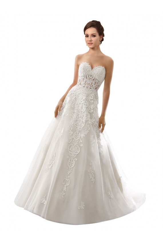 Blanc Trapèze Tulle Dentelle Robes de mariée Prix Réduit