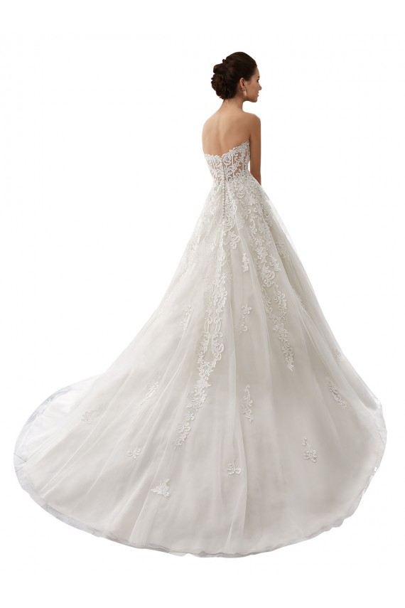 Blanc Trapèze Tulle Dentelle Robes de mariée Prix Réduit