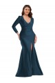 Bleu Atlantic Sirène Col V Satiné Soyeux Longue Formelles Robes demoiselle d'honneur / Robes de soirée / Robes de bal Prix Réduit
