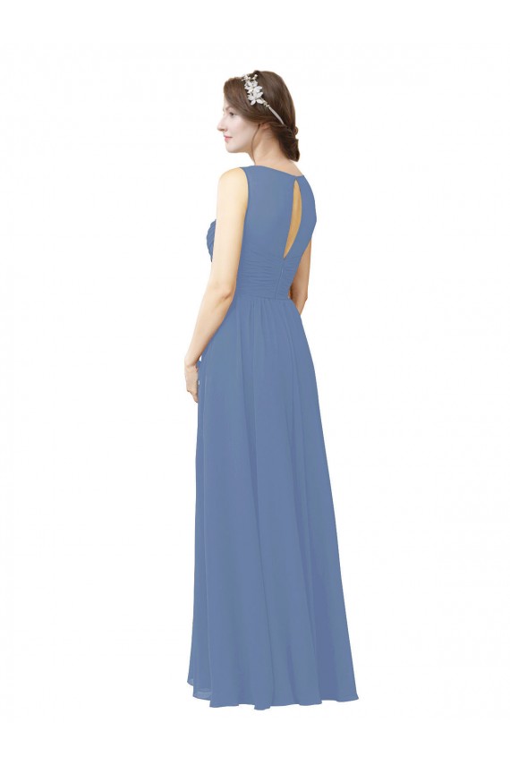 Bleu Windsor Fourreau Illusion Mousseline Longue Robes demoiselle d'honneur Prix Réduit