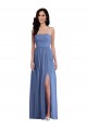 Bleu Windsor Trapèze Bretelles spaghetti Mousseline Longue Robes demoiselle d'honneur Prix Réduit