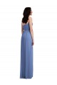 Bleu Windsor Trapèze Bretelles spaghetti Mousseline Longue Robes demoiselle d'honneur Prix Réduit