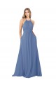 Bleu Windsor Trapèze Col Haut Mousseline Longue Robes demoiselle d'honneur Prix Réduit