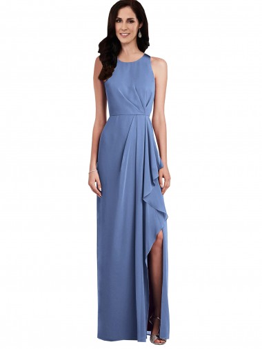 Bleu Windsor Trapèze Col bijou Mousseline Longue Robes demoiselle d'honneur Prix Réduit