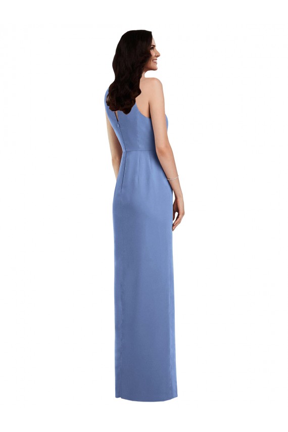 Bleu Windsor Trapèze Col bijou Mousseline Longue Robes demoiselle d'honneur Prix Réduit