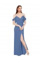 Bleu Windsor Trapèze Épaule Dénudée Mousseline Longue Robes demoiselle d'honneur Prix Réduit