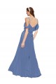 Bleu Windsor Trapèze Épaule Dénudée Mousseline Longue Robes demoiselle d'honneur Prix Réduit