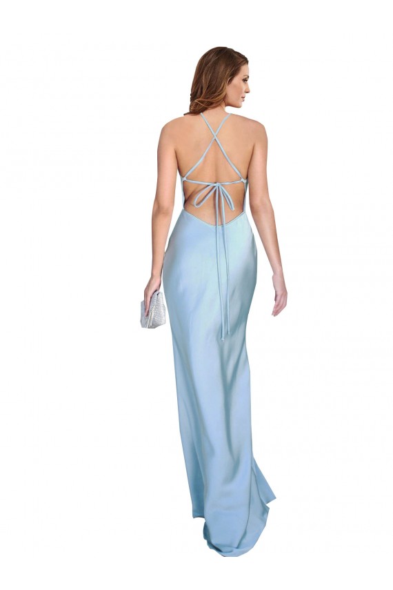 Bleu ciel clair Fourreau Satiné Soyeux Longue Formelles Robes demoiselle d'honneur / Robes de soirée / Robes de bal Prix Réduit