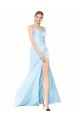 Bleu ciel clair Sirène Col Haut Bretelles spaghetti Satiné Stretch Longue Formelles Robes demoiselle d'honneur / Robes de soirée / Robes de bal Prix Réduit