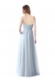 Bleu ciel clair Trapèze Bretelles spaghetti Col V Tulle Longue Robes demoiselle d'honneur Prix Réduit