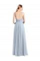 Bleu ciel clair Trapèze Bretelles spaghetti Col V Tulle Longue Robes demoiselle d'honneur Prix Réduit