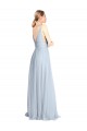Bleu ciel clair Trapèze Bretelles spaghetti Col V Tulle Longue Robes demoiselle d'honneur Prix Réduit