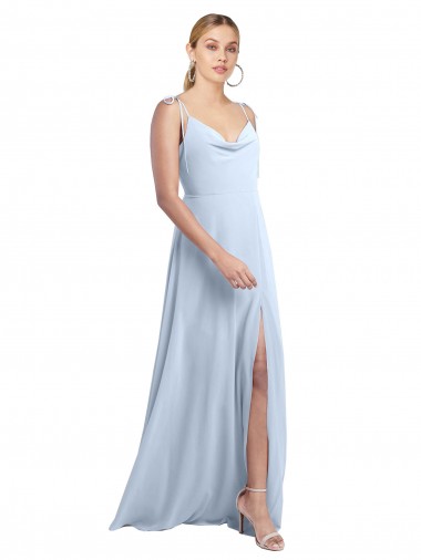 Bleu ciel clair Trapèze Bretelles spaghetti Mousseline Longue Robes demoiselle d'honneur Prix Réduit