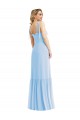 Bleu ciel clair Trapèze Bretelles spaghetti Mousseline Longue Robes demoiselle d'honneur Prix Réduit