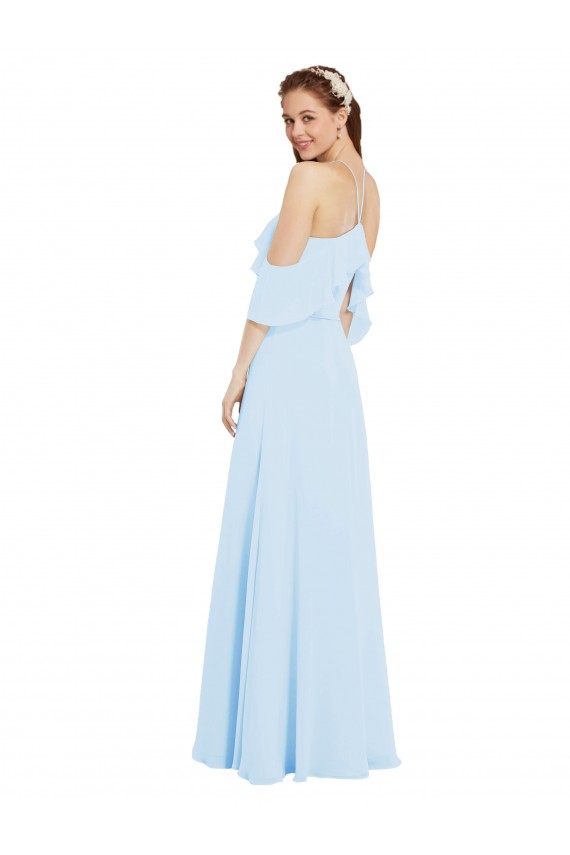 Bleu ciel clair Trapèze Licou Mousseline Longue Robes demoiselle d'honneur Prix Réduit