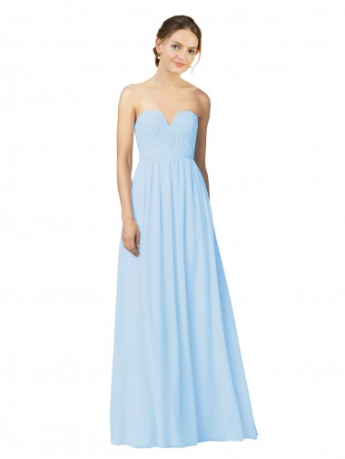 Bleu ciel clair Trapèze Sans bretelle Mousseline Longue Robes demoiselle d'honneur Prix Réduit