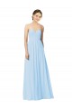 Bleu ciel clair Trapèze Sans bretelle Mousseline Longue Robes demoiselle d'honneur Prix Réduit