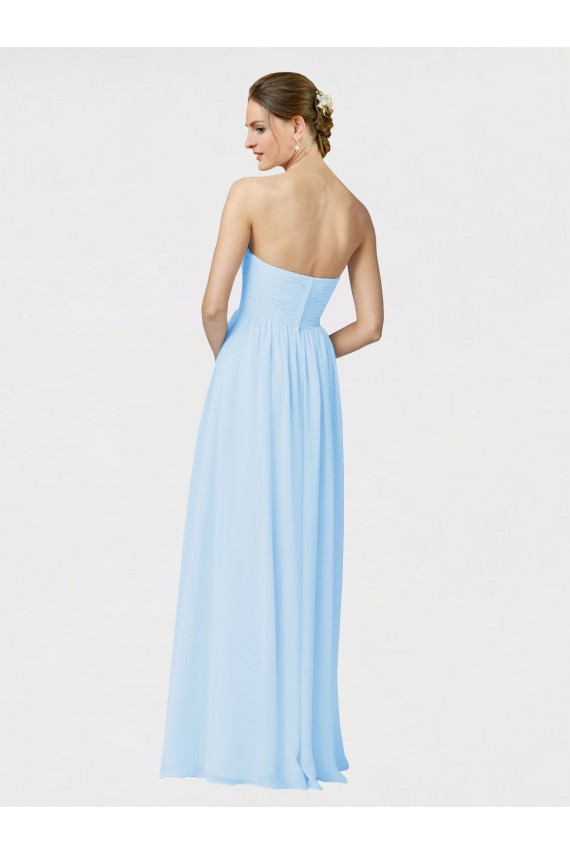 Bleu ciel clair Trapèze Sans bretelle Mousseline Longue Robes demoiselle d'honneur Prix Réduit