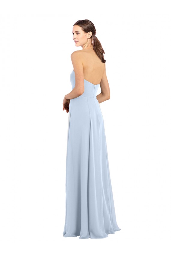 Bleu ciel clair Trapèze Sans bretelle Mousseline Longue Robes demoiselle d'honneur Prix Réduit