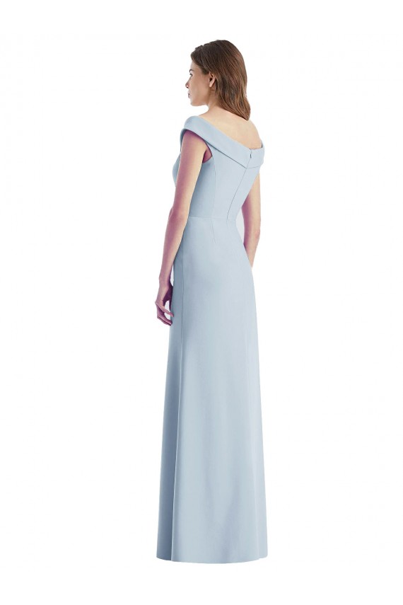 Bleu ciel clair Trapèze Épaule Dénudée Col V Crêpe Stretch Longue Robes demoiselle d'honneur Prix Réduit