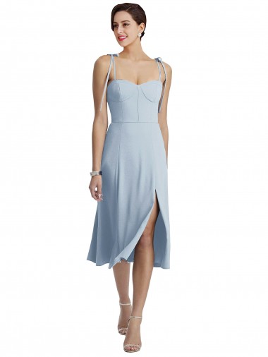 Bleu ciel clair Trapèze midi Crêpe Stretch Courte Robes demoiselle d'honneur / Robes de bal / Robes de cocktail Prix Réduit