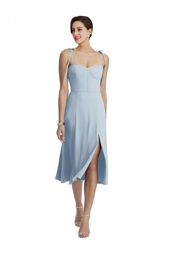 Bleu ciel clair Trapèze midi Crêpe Stretch Courte Robes demoiselle d'honneur / Robes de bal / Robes de cocktail Prix Réduit