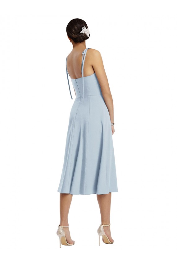 Bleu ciel clair Trapèze midi Crêpe Stretch Courte Robes demoiselle d'honneur / Robes de bal / Robes de cocktail Prix Réduit