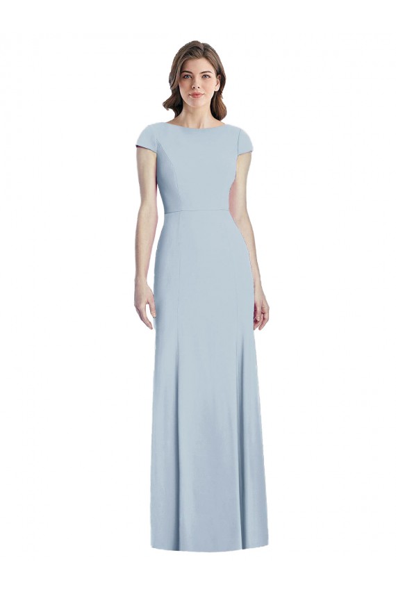 Bleu ciel clair Trompette Bateau Crêpe Stretch Longue Robes demoiselle d'honneur / Robes de bal Prix Réduit
