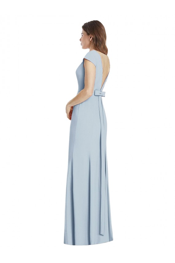 Bleu ciel clair Trompette Bateau Crêpe Stretch Longue Robes demoiselle d'honneur / Robes de bal Prix Réduit