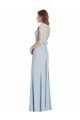 Bleu ciel clair Trompette Bateau Crêpe Stretch Longue Robes demoiselle d'honneur / Robes de bal Prix Réduit