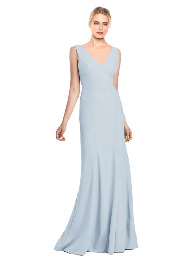 Bleu ciel clair Trompette Col V Crêpe Stretch Longue Robes demoiselle d'honneur / Robes de bal Prix Réduit