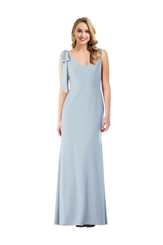 Bleu ciel clair Trompette Col V Crêpe Stretch Longue Robes demoiselle d'honneur / Robes de bal Prix Réduit